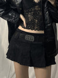 Pastel Goth Low Waist Black Micro Skirts Y2K Streetwear Pockets Patchwork A-line Skirt E-girl Aesthetics Outfits