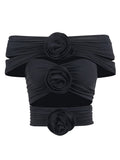 Fashion Women's Vest Slash Neck Sleeveless Spliced Appliques Hollow Out Pleated Solid Color Tops Summer 2023 New