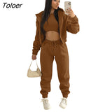 Winter Thick Warm Fleece 3 Piece Set Tank Top Jacket and Pants Long Sleeve Coat Haren pants Tracksuit Sports