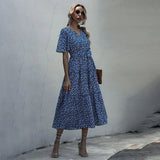 Dress Women Summer Casual Polka-dot Floral Print Midi Sundresses Black Elegant Fitted Clothing 2020 Red Dresses For