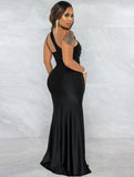 Sexy One Shoulder Sleeveless Solid Silt Evening