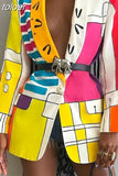 Sexy Print Colorblock Blazers For Women Notched Collar Long Sleeve Straight Jackets Female Autumn Clothing 2023