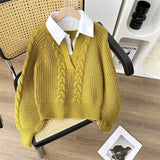 Autumn And Winter Splicing Women's Shirt Wear Design Niche Collar Loose Jaflage Shirt Fake