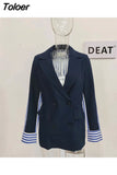 Fashion Women's Blazer New Notched Loose Double Breasted Spliced Striped Long Suit jackets Female Autumn 2023