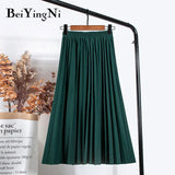 Women Vintage New Fashion Skirt Elastic High Waist Pleated Leisure Retro Skirt Female Streetwear Luxury Faldas