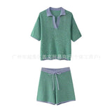 Shirt Loose Blouse Draw Rope Shorts Knitted Women's Two-Piece Fashion