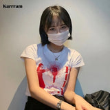 Korean Fashion Crop Tops Vintage Grunge Print Short Sleeve T-shirt Japanese Harajuku Y2k Tops Women 90s Streetwear