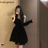 Vestidos De Mujer Vintage Dresses for Women Bandage Tunic Black Robe Vestido Feminino Korean Fashion A-line Velvet