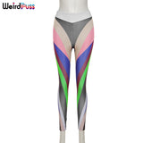 Puss Colorful Patchwork Women Pencil Pants Sporty Stripe Summer Trend Skinny Stretchy Casual Fitness Streetwear