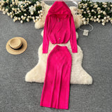And Winter Casual Suit Female Fashion Hot Diamond Hooded Zip Open Shirt Sweater Jacket Knitted Hip