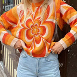 Floral Print Casual Korean Green Knitted Sweater Autumn Winter Long Sleeve Ladies Jumpers Y2K Fashion Pullover