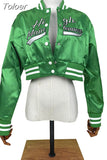 Student Cropped Baseball Bomber Coat Casual Single Breasted Long Sleeve Jackets Streetwear Oversize Letterman
