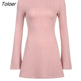 Basic Casual Knitted Dress Beige Black Long Sleeve Frill A-line Dresses Elegant Fashion Party Outfit Korean