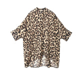 Women Leopard Print Big Size Chiffon Blouse New Stand Collar Three-quarter Sleeve Shirt Fashion Spring Summer 2023