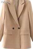 2023 Women Double Breasted Loose Blazer Office Lady Loose Classic Coat Basic Suit Jacket Female Chic Outwear