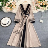 Spring Autumn Women Printed Long Dress Vintage Puff Sleeve High Waist A-Line Vestidos Female 2022 New Fashion Beach