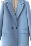 2023 Women Double Breasted Loose Blazer Office Lady Loose Classic Coat Basic Suit Jacket Female Chic Outwear
