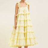Elegant Patchwork Ruffles White Dress For Women Off Shoulder Sleeveless Oversized Dresses Female Fashion Clothes
