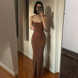 Backless Slim Sexy Slip Maxi Dress 2022 Spring Women Party Y2K Concise Bodycon Dress Summer Elegant Clothing