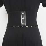 Pu Leather Black Metal Buckle Wide Elastic Belt Personality Women New Fashion Tide All-match Spring Autumn 2023