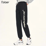 Women Fleece Sweatpants 2022 Winter Elastic Waist Straight Long Trousers Letter Print Black Green Warm Sport