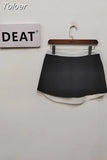 Fashion Women Mini Skirt Low Elastic Folds Contract Color Zipper Spliced Slim Cotton Skirts Summer 2023 New Tide