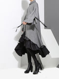 2022 New Spring Lapel Long Sleeve Bandage Solid Color Gray Big Hem Irregular Loose Dress Women Fashion Tide