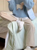 Toloer Goat Round-Neck Blue Sweater Women's Autumn And Winter New Three-Dimensional Bow Short Soft Glutinous Knitted Shirt
