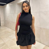 Toloer Women's Wear 2024 Summer New Fashion Sexy Back Hollow Out Slim Patchwork Pleated Dress Female-Outfit