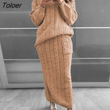Autumn Winter Two Piece Set Women Winter Long Sleeve Jumpers Sweater Skirt Set Warm Knitted Outfit Top and Pants