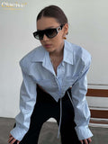 Fashion Blue Woman Blouses 2022 Auutmn Lapel Long Sleeve Ladies Shirts Elegant Slim Crop Tops Female Clothing