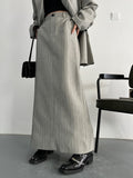 Fashion Women's Notched Collar Spliced Diagonal Buckle Striped Blazer Loose High Waist Grey Skirt Spring 2023 New