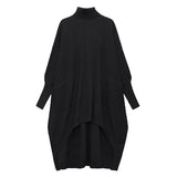 Women Blue Irregular Big Size Knitting Dress New Turtleneck Long Sleeve Loose Fit Fashion Tide Autumn Winter 2022