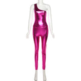 Toloer 2023 Women's Wear Sexy Bright One Shoulder Top Onesie High Purse Hip Pants Suit Woman-Outfit