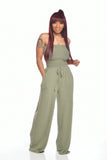 Toloer New Women's Casual Flat Shoulder Wrapped Chest Wide-Leg Jumpsuit-Outfit
