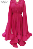 Temperament Dresses For Women Stand Collar Cloak Sleeve High Waist Ruffles Irregular Hem Dress Female Fashion
