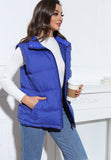 Casual Blue Turndown Collar Zipper Sleeveless Padded Vest