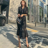 Women Party Dress 2020 Spring fashion Office OL chiffon Half Sleeve Ruffles Bodycon Mermaid Midi