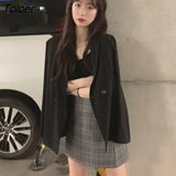 Women New Chic Solid Korean Teens Long-sleeve Harajuku Loose Office Single-button Spring Stylish Fashion Breathable