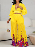 Neck Chiffon Lantern Sleeve Top Presses Two-Piece