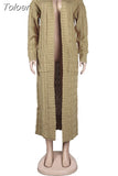 Winter Open Front Chunky Cardigan for Ladies Long Sleeve Cable Knit Floor Length Coat Fashion Side Big Pockets