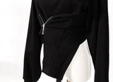 2023 turtleneck full sleeves asymmetrical zippers fold asymmetrical autumn and Autumn pullover sweatshirt female top