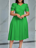 Women's Summer New Fashion Elegance V-Necked Folded Large Dress Dress