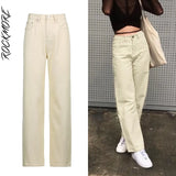 Rockmore Brown Vintage Baggy Jeans Women 90s Streetwear Pockets Wide Leg Cargo Pants Low Waist Straight Denim Trousers