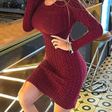 Autumn Winter Sweater Dresses Women Fashion Sexy Women Long Sleeve Waist Tight Bodycon Twist Knitted Mini Sweater