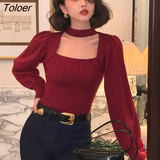 Women Solid All-match Casual Elegant Gentle Retro Vintage Stretchy Square Collar British Style Свитер Simple Basic
