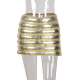 Sisterlinda Shiny Padded Women Y2K Mini Skirts Summer Casual Sliver Zip Elastic Hip Skirts Lady Party Clubwear Streetwear