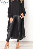 Philosophy Long Sleeve Chiffon Tunic Blouse Spring Asymmetry Long Shirt Tops Ladies Solid Color Fashion Solid