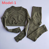 Seamless Gym Sets High Waist Gym Mesh Leggings Shirts Suit Long Sleeve Fitness Workout Sports Running Thin Sport
