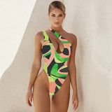 One Piece Swimsuit 2021 Swimwear Women Print One Shoulder Bodysuit Push Up Monokini Brazilian Bathing Suit Summer